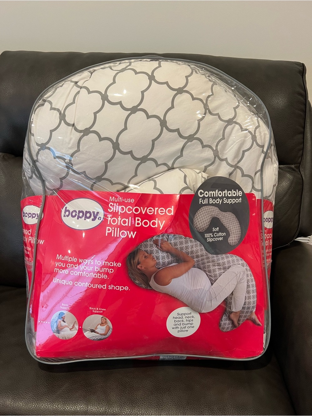 Boppy Gray & White Patterned Slipcovered Total Body Pillow